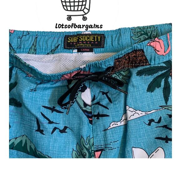 Surf Society Men's Size L Swim Trunks Shorts Palm Floral Panda Flamingos Nwt - Picture 4 of 9